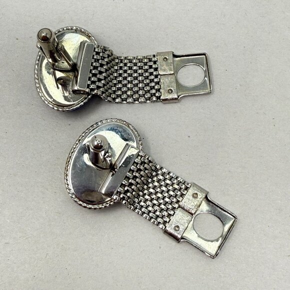 Dichroic Glass Cufflinks Light Blue Vintage Bubble Unique Round Men Formal Groom - Picture 3 of 9